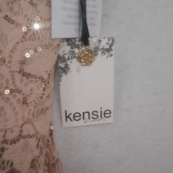 NEW Kensie Women's 4 Flounced Hem Sequin Asymmetric Midi Dress Blush Pink - Picture 4 of 15